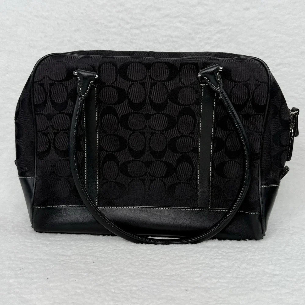 Coach Limited Edition Signature Black Jacquard Leather Satchel 6097 Logo Handbag